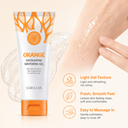 Glowing skin skincare routine with orange exfoliating gel