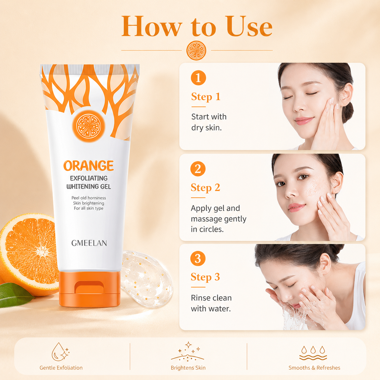Orange exfoliating scrub for dead skin buildup